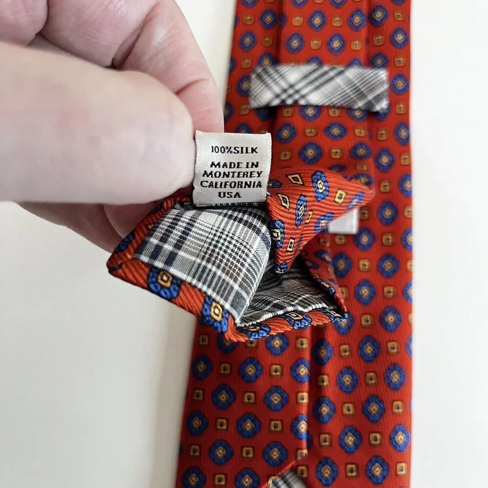 Robert Talbott 100% Silk Tie Orange Blue Made In USA Monterey, CA Men's